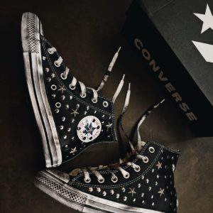 Converse Classic Leather Black Studs And Stars