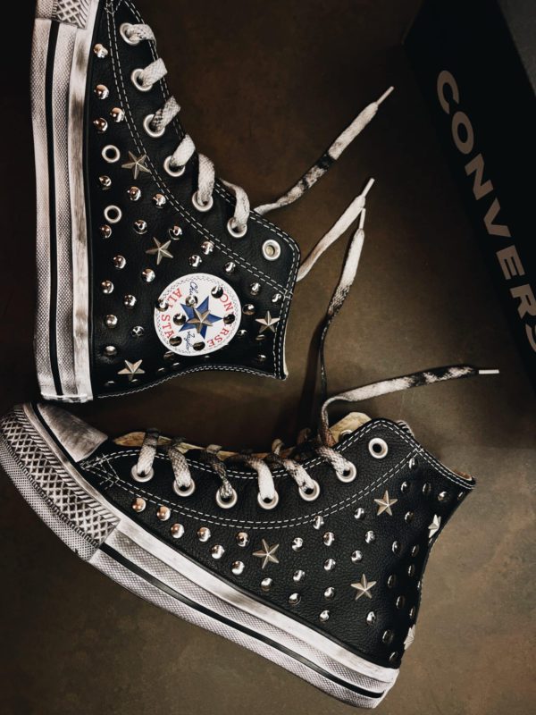 Converse Classic Leather Black Studs And Stars