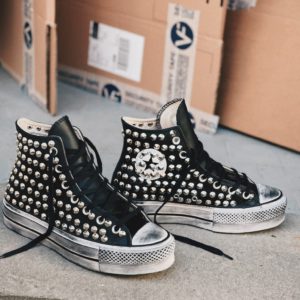 Converse High Platform Leather Black (Full Borchie)
