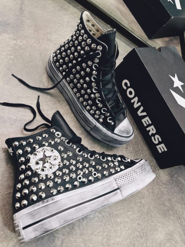 Converse High Platform Leather Black (Full Borchie)