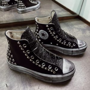 Converse High Platform Leather Black (Glitter + Borchie)
