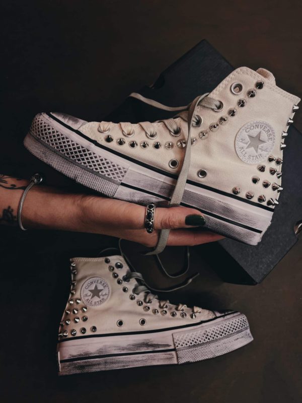 Converse High Platform Cream Sage Borchie