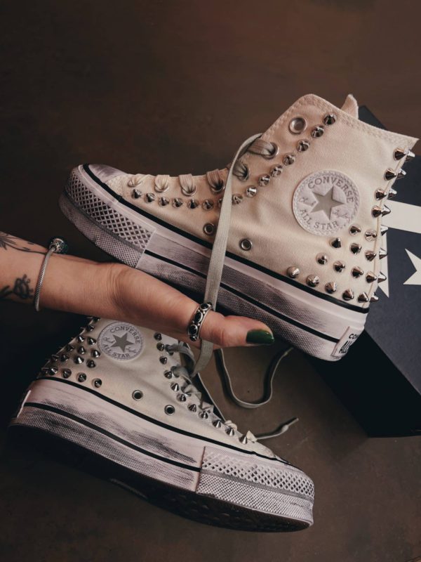 Converse High Platform Cream Sage Borchie