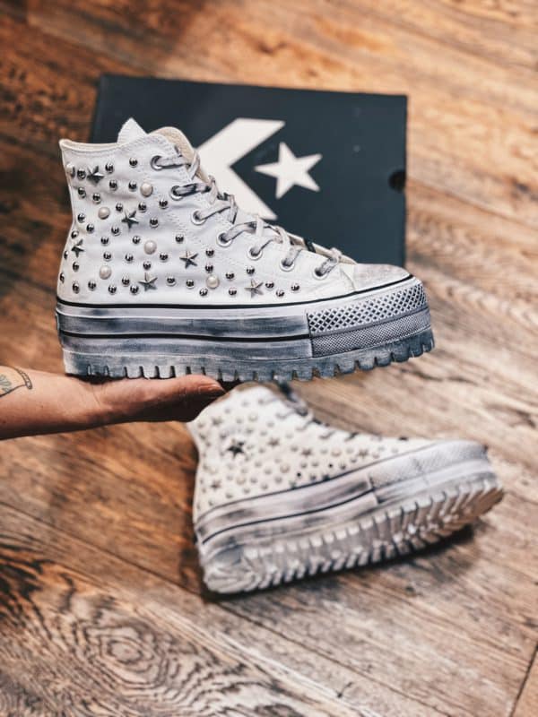 Converse Platform High Trek White Studs Stars Pearls