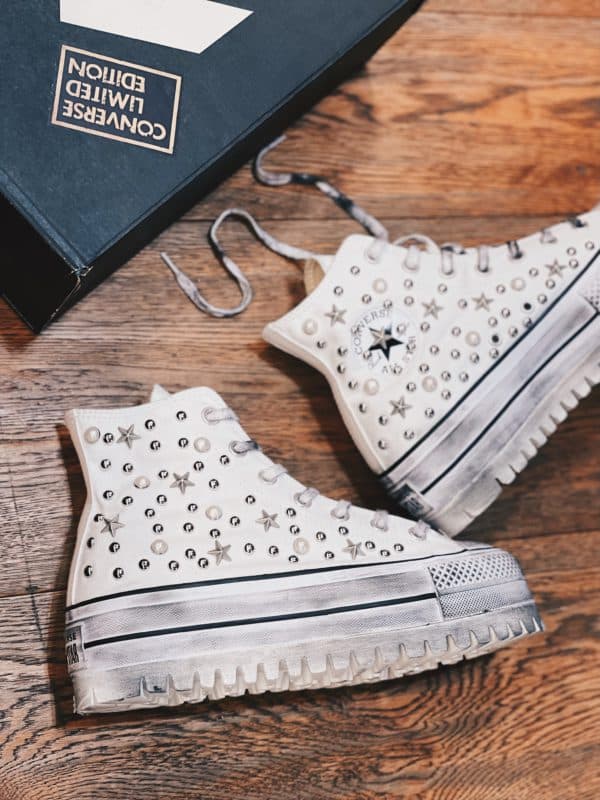 Converse Platform High Trek White Studs Stars Pearls