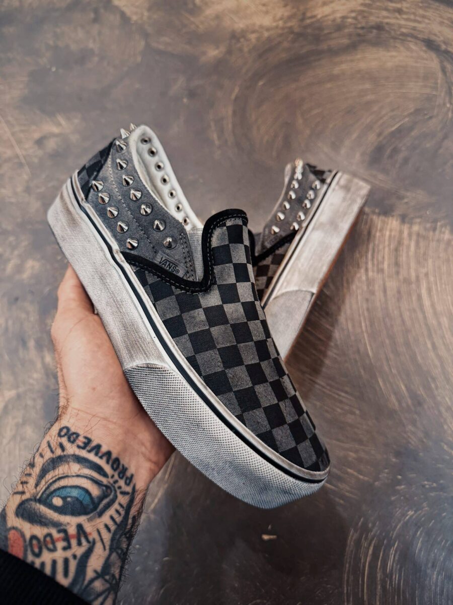 VANS SLIP ON Platform CHECKS Vintage Grey Borchie - immagine 1