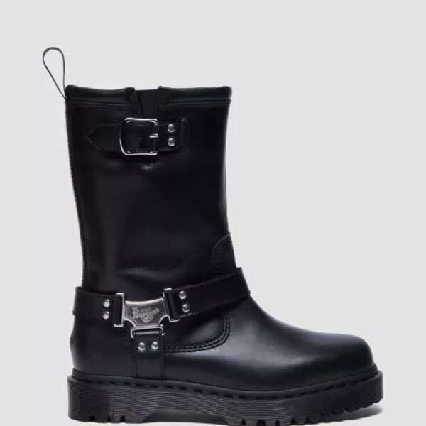 DR MARTENS ANISTONE Stivali alti biker in pelle NERO WANAMA