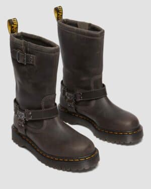 DR MARTENS ANISTONE Stivali alti biker in pelle BURNISHED WAXY PULL UP WP - immagine 3