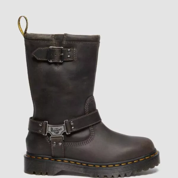 DR MARTENS ANISTONE Stivali alti biker in pelle BURNISHED WAXY PULL UP WP