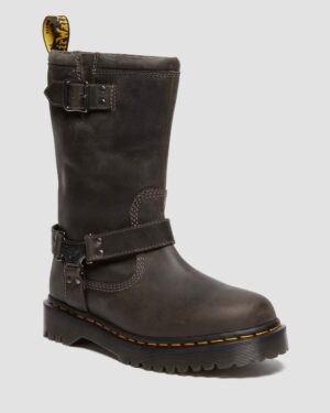 DR MARTENS ANISTONE Stivali alti biker in pelle BURNISHED WAXY PULL UP WP - immagine 2